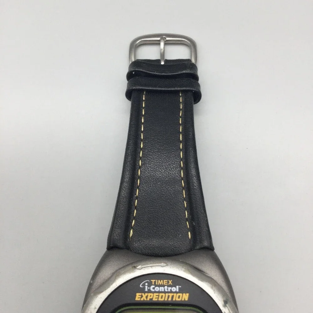 Timex Expedition I-Control Mens Watch 42mm Green Digital Black Leather New Batt